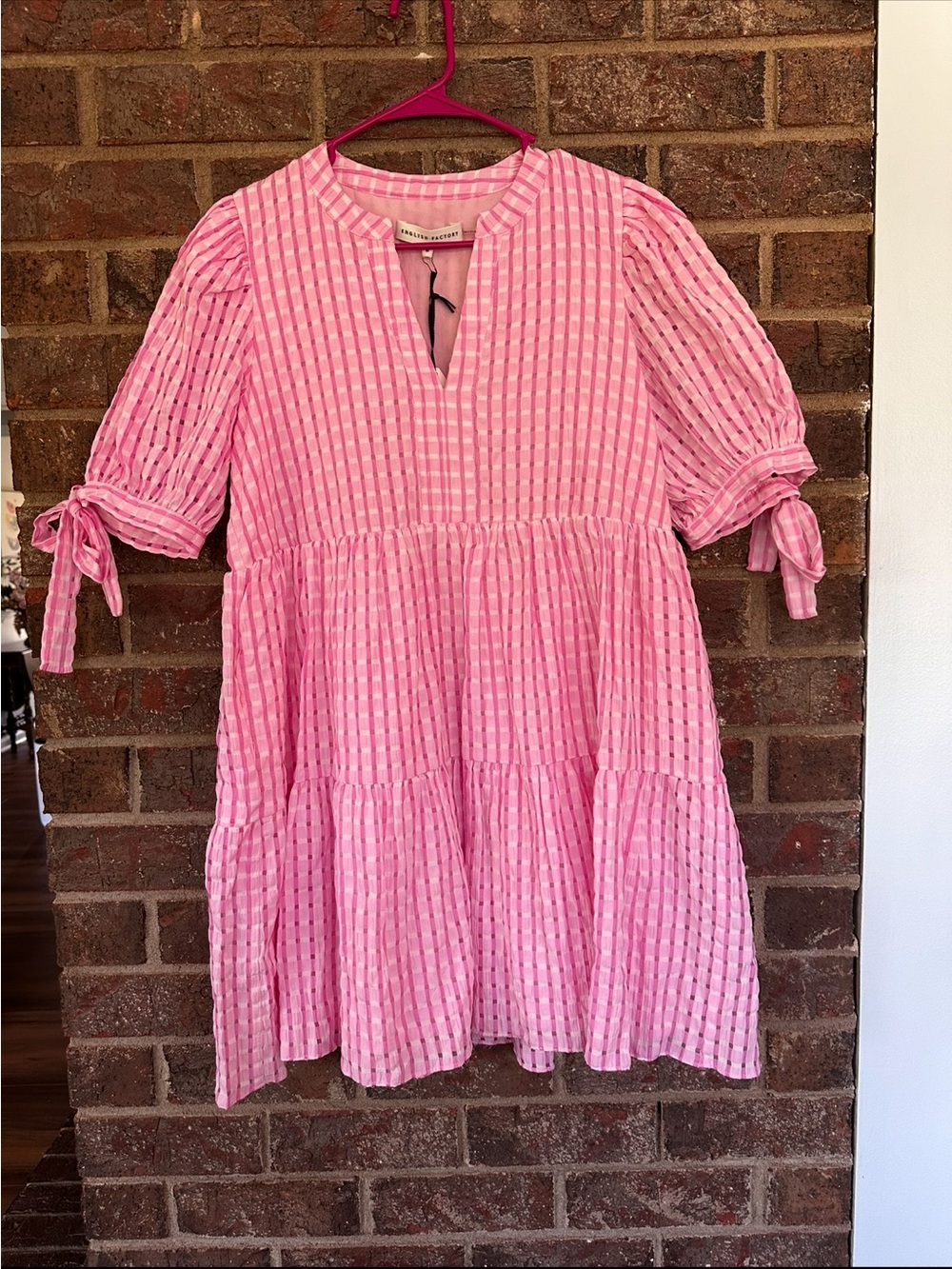 English Factory Gingham Ainsley Tiered Mini Dress M NWT Cottagecore Seersucker